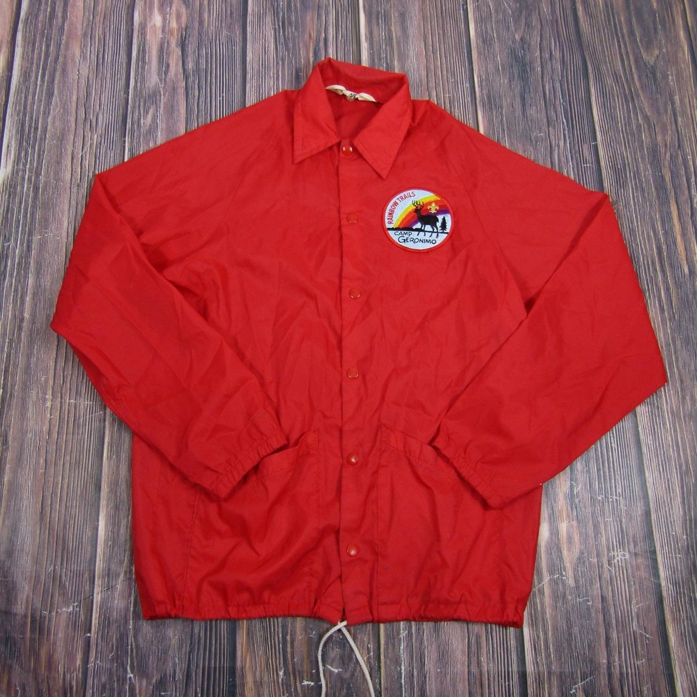 Vintage Don Alleson Jacket Mens M Red Nylon Windbreaker Camp Geronimo Boy Scouts